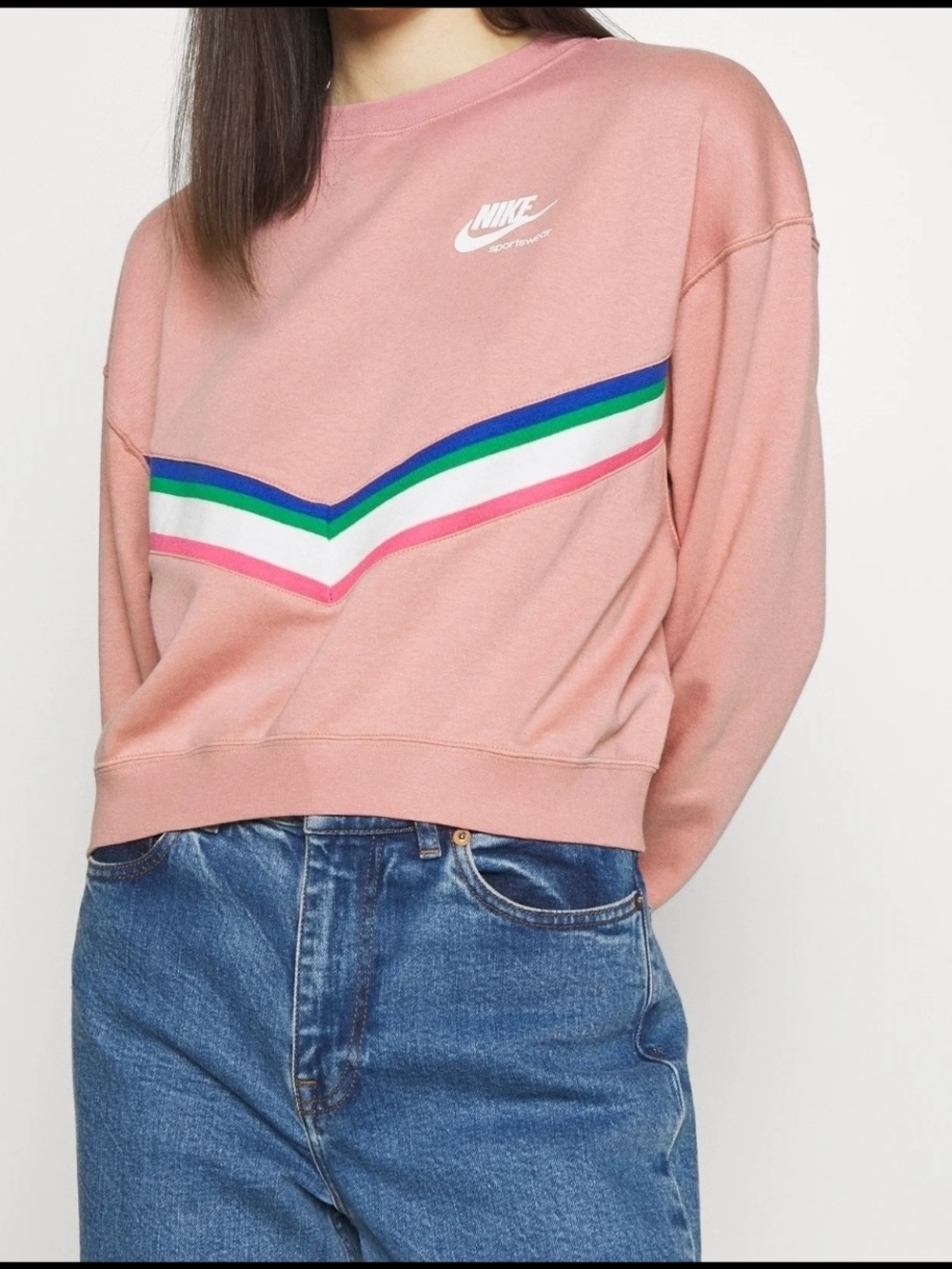 Nike Sportswear Heritage Cropped Fleece Sweater, Pink Chevron.